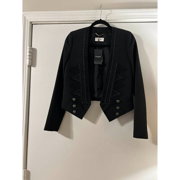 NWT $4K Saint Laurent Gabardine Cropped Military Jacket Black Size 2 - Picture 4 of 4